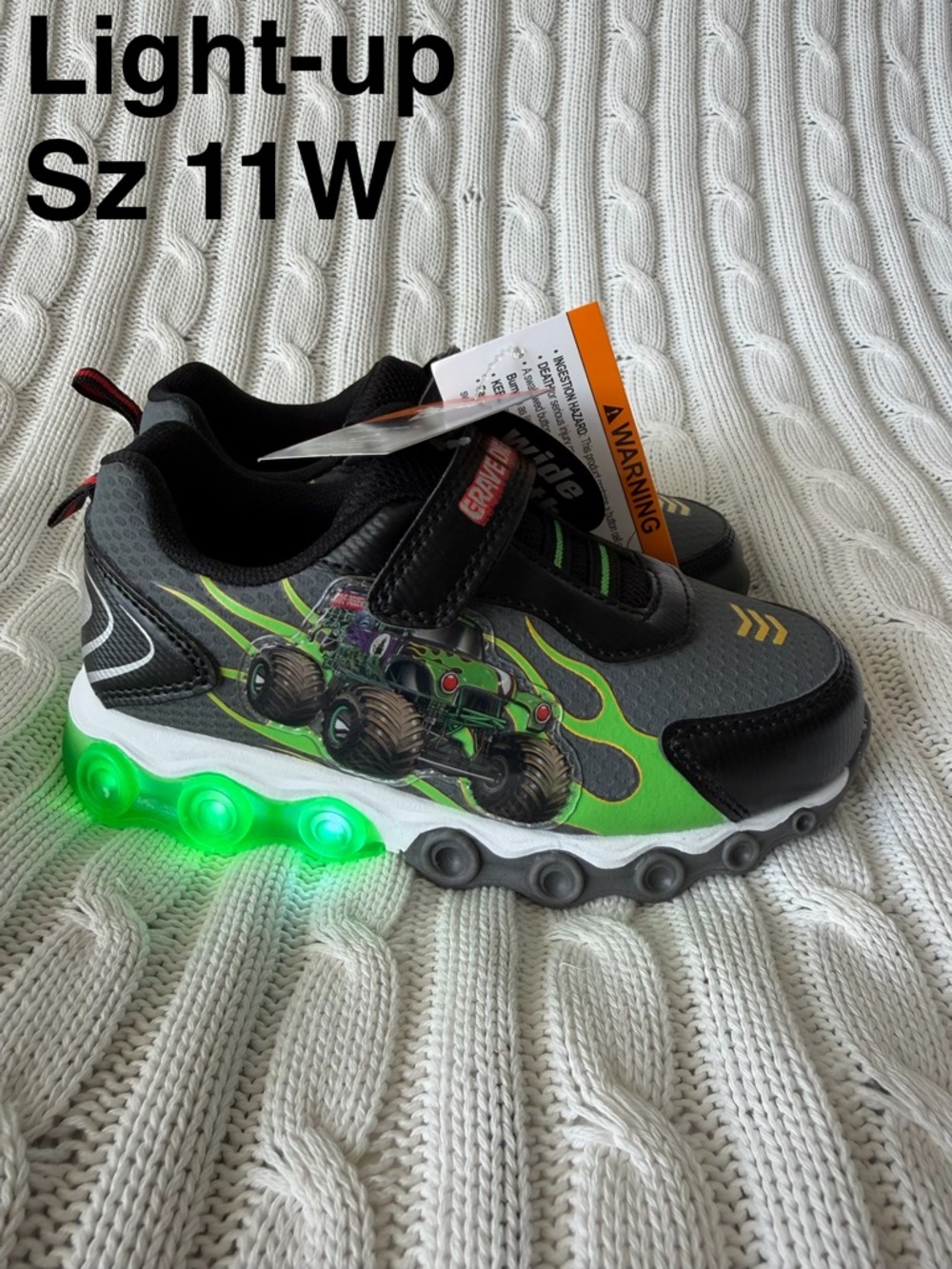 Monster Jam Sneakers 11 Wide Boys Shoes Light Up Trucks Sneaker Grave Digger Boy